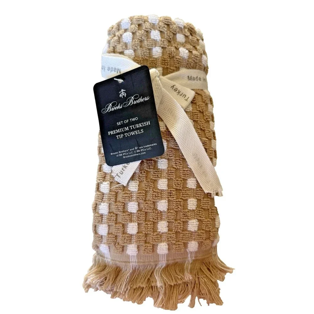 Brooks Brothers Fingertip Towels Set of 2 Luxury Raised Dots Thick Plush Turkish